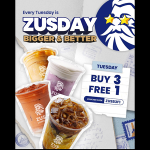 ZUS Coffee Tuesday Promotion : ZUSDAY - Buy 3 Free 1